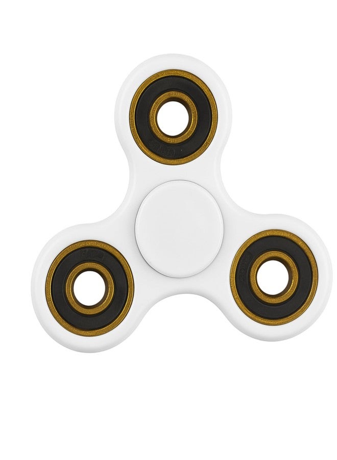 Premsons® Hand Spinner Desk Toy - High Speed Smooth Finger Spin Sensory Fidget Stress Relief Game Play for Kids & Adults - Birthday Party Gift - Four Bearing - White + Gold